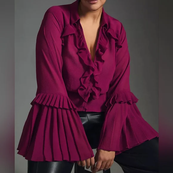 NWT ANTHRO | Sheer V-Neck Blouse - Picture 2 of 5